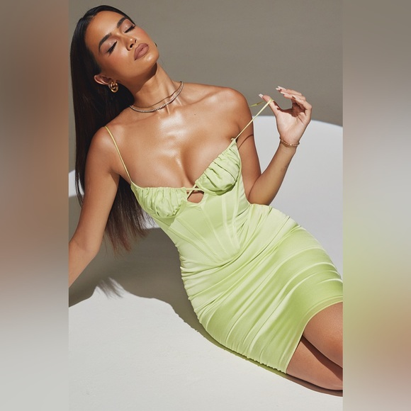 House of CB Nathalia Midi Dress Satin Pistachio Green Size Large - Picture 3 of 16